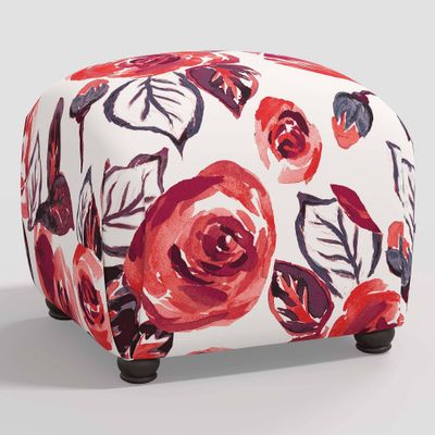 Skyline Furniture Poppy Botanical Ottoman : Upholstered Footstool, Cotton Fabric, Pine Frame