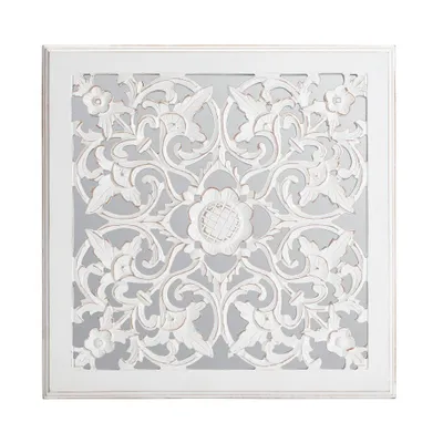 Maia Carved Wall Mirror Medallion White - Brewster