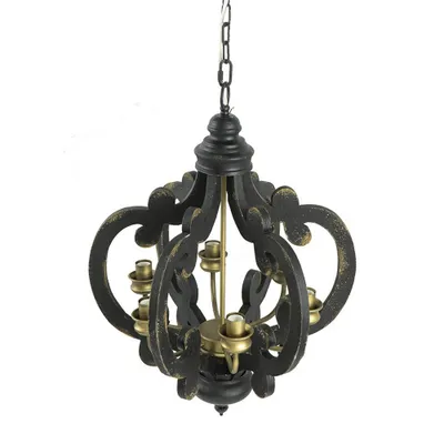 20.5x24 6-Light Chandelier Ceiling Light Antique Black - A&B Home: Wrought Iron Pendant, Glass Shades, UL Listed