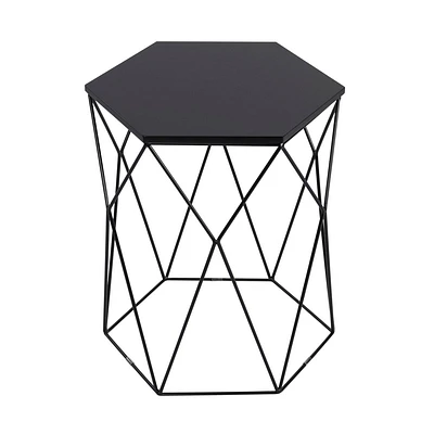 Adore Decor Element Geometric Side Table Midnight Black: Hexagonal, Iron Frame, No Assembly Required