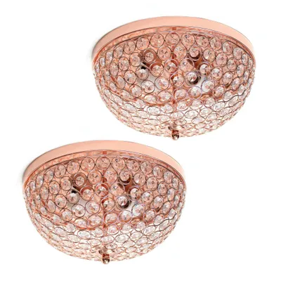 Elegant Designs Set of 2 13 Elipse Crystal Flush Mount Ceiling Lights  : UL Listed, Metal Body, Modern Decor