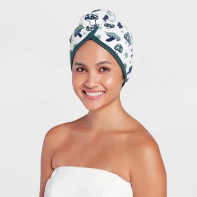 2pk Mushroom Print Hair Wraps Green - Room Essentials