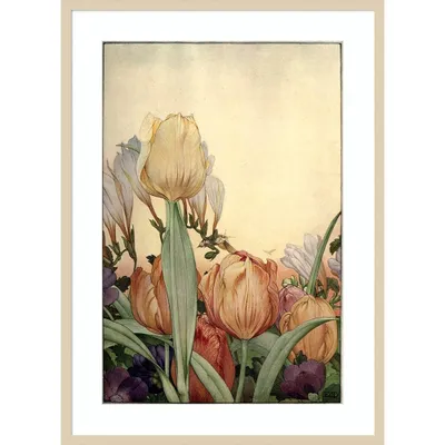 30 x 41 Garden Fantasy I Tulip Wood Framed Wall Art Print - Amanti Art: Vertical Lithograph, Modern Decor