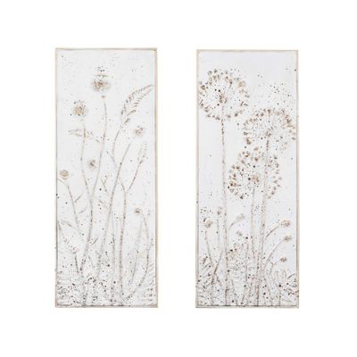 Storied Home Set of 2 Metal Decorative Wall Dcor with Flowers White : Vertical Botanical Art, Framed Metalwork