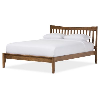 Edeline Mid-Century Modern Solid Wood Curvaceous Slatted Platform Bed Walnut Brown - Studio