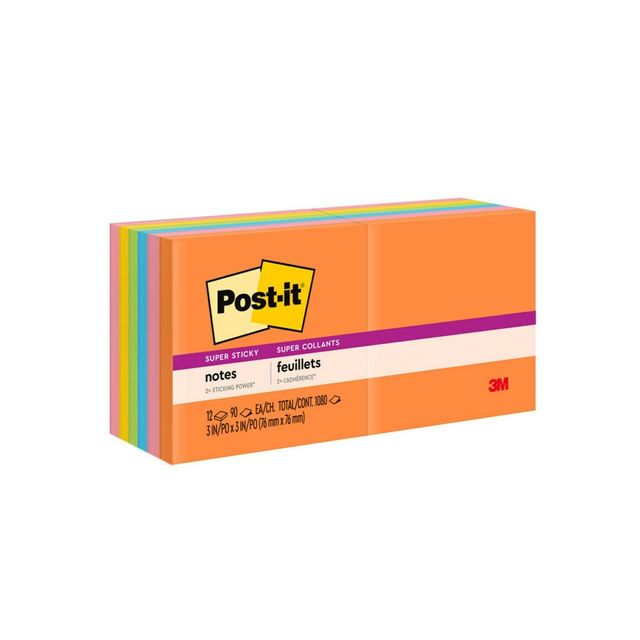 Post-it 12pk 3x3 Super Sticky Notes 3x3 Energy Boost Collection