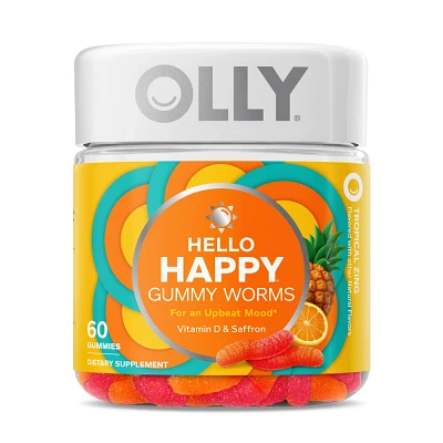 OLLY Hello Happy Gummy Worm Supplements with Vitamin D and Saffron - 60ct