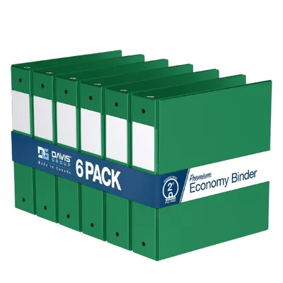 Premium Economy 2Round Ring Binder 6pk Green: Davis Group, Polypropylene, 400 Sheet Capacity, Hard Cover, 2 Pockets