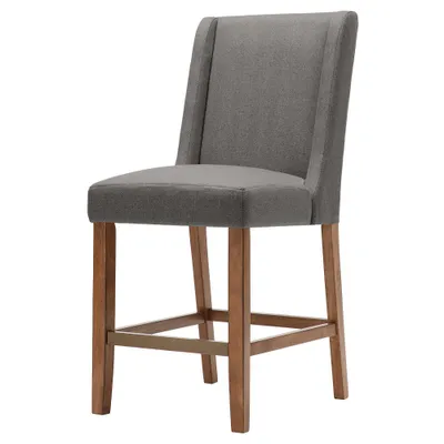 Taye Wings Counter Height Barstool Gray: Upholstered Wingback, Espresso Wood, 25.75 Seat Height