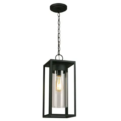 7.5 Walker Hill Outdoor Clear Glass Pendant Matte Black - EGLO: Transitional Style, ETL Listed