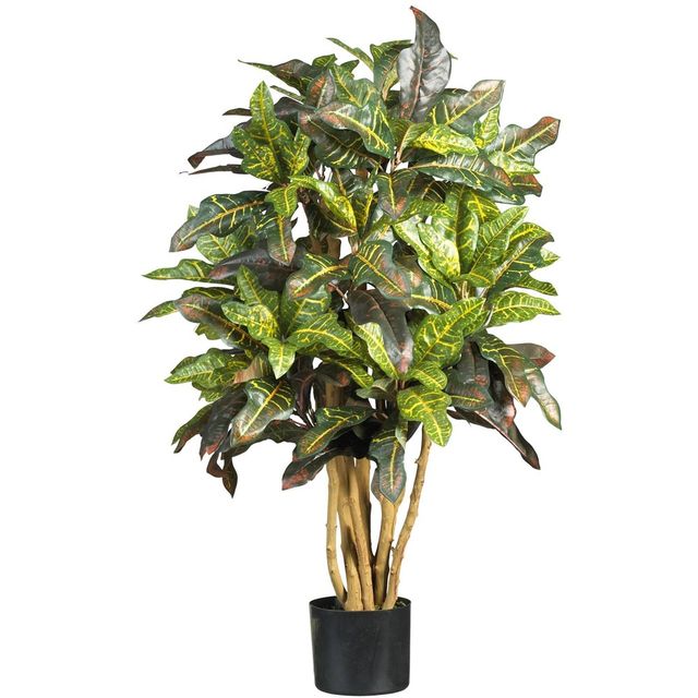 Nearly Natural 3 Artificial Croton Tree in Pot Green: Indoor Faux Plant, No Assembly Required