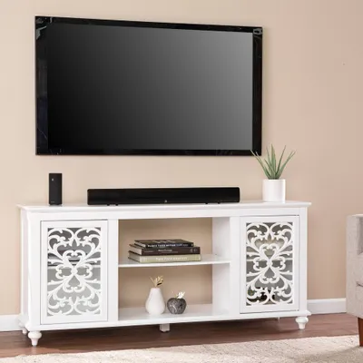 Aiden Lane Hallvy Two-Door Media Console White: Transitional Style, 56 TV Capacity, Adjustable Shelves