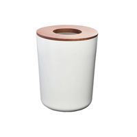 iDESIGN Eco Vanity Steel Bathroom Wastebasket with Paulownia Wood Lid Coconut White: Metal Trash Can, 10.8 Height