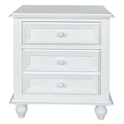 Benzara 27 Bedside Nightstand 2 Drawers with Classic Round Knobs Handcrafted White Wood White