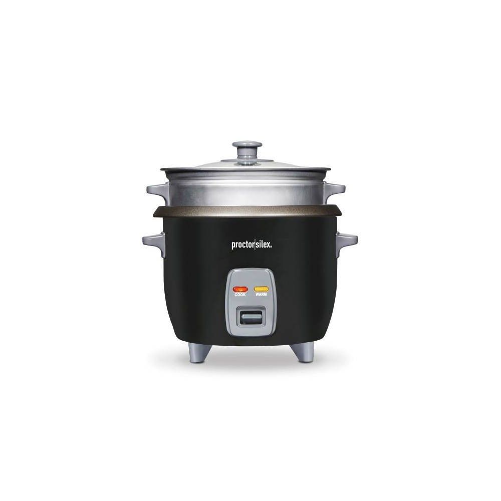 Proctor Silex Rice Cooker & Food Steamer, 6 Cups Cooked (3 Cups Uncooked),  Includes Steam and Rinsing Basket, Black (37510)