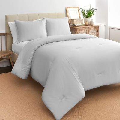 3pc Full/Queen Reversible Percale Cotton Comforter Set Gray - Boutique Living: 200 Thread Count, Includes Shams