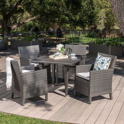 Celeste 5pc Wicker Dining Set: Outdoor Furniture with Cushions - Christopher Knight Home