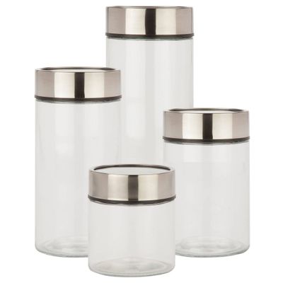 Honey-Can-Do 4pc Date Dial Jar Set: Glass Kitchen Storage Jars with Stainless Steel Lids, Clear, Food Container Set