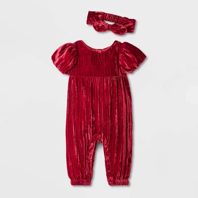 Baby Girl Crinkle Velour Romper