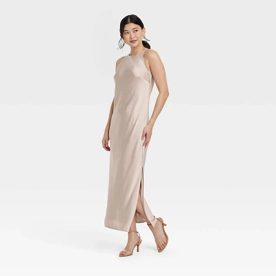 Women Satin Halter Maxi Slip Dre - XS: Back