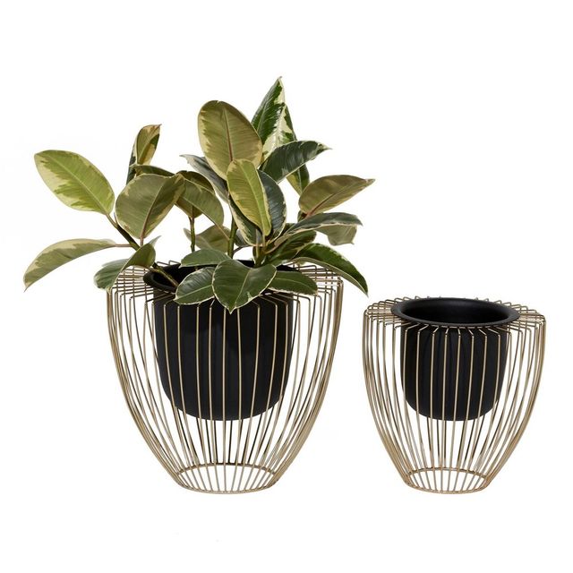 Set of 2 Indoor Vase Planters Black/Gold - Olivia & May: Contemporary Iron, No Drainage Holes, Freestanding