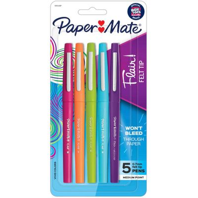 Paper Mate Flair 5pk Felt Pens 0.7mm Medium Tip Multicolored