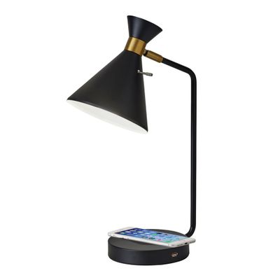 19 Wireless Charging Table Lamp Matte Black - Adesso: ETL Listed, Metal Shade, No Assembly Required