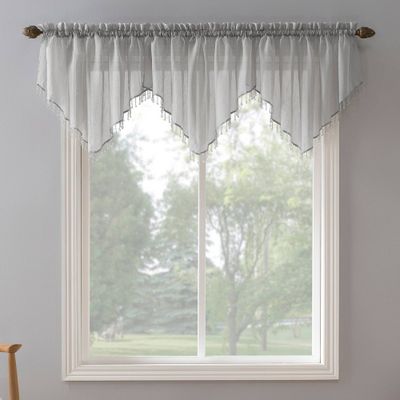 24x51 Erica Crushed Voile Ascot Beaded Sheer Rod Pocket Window Valance Silver Gray - No. 918