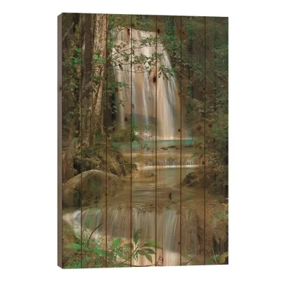 26 x 18 Seven Step Waterfall in Monsoon Forest Erawan Thailand Wood Print by Thomas Marent - iCanvas