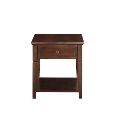 Acme Furniture Malachi End Table Walnut: Rectangular Side Table with Storage Drawer and Shelf