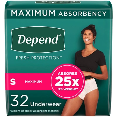Depend Fresh Protection Adult Incontinence & Postpartum Underwear for Women - Maximum Absorbency - S - Blush