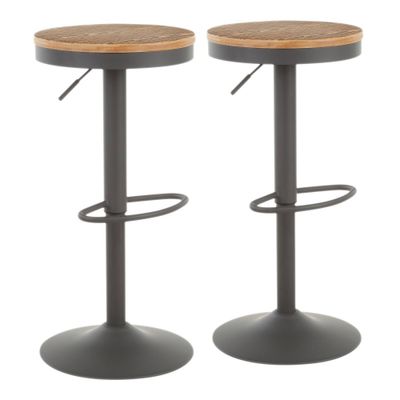 Set of 2 Dakota Adjustable Industrial Barstools Gray: Metal Frame, Swivel Seat, Rustic Style - LumiSource