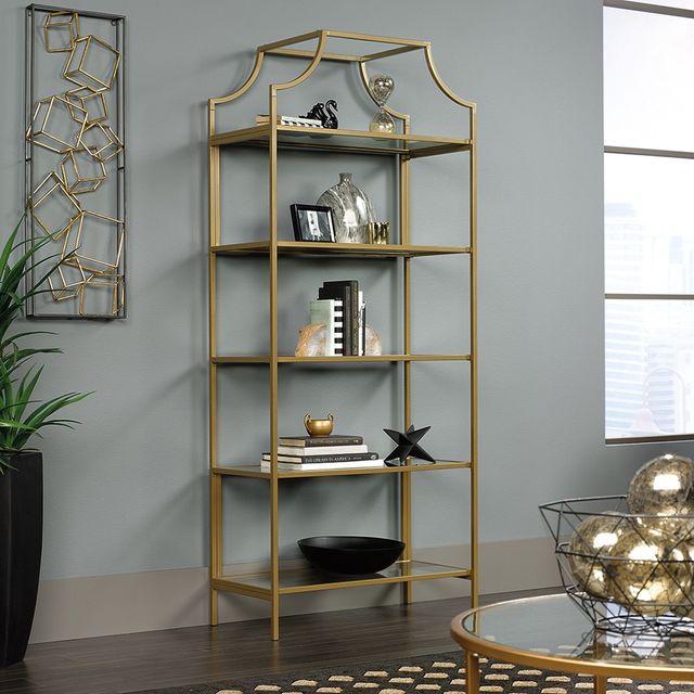 71 International Luxury Bookshelf Satin Gold Finish - Sauder