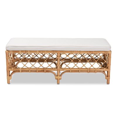 Orchard Fabric Upholstered and Rattan Bench White/Natural - bali & pari