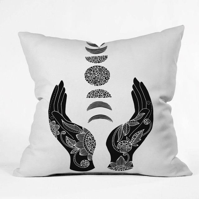 16x16 Valentina Ramos Hand and Moon Throw Pillow Black/White - Deny Designs