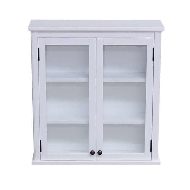 Dorset Wall Mounted Bath Storage Cabinet with Glass Cabinet Doors White - Alaterre Furniture: Hardwood Organizer, Tempered Glass