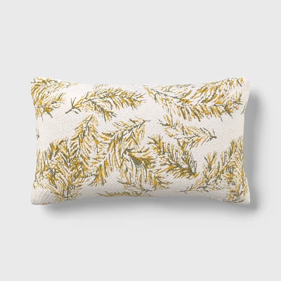 Branch Breeze Lumbar Throw Pillow Ivory/Green/Gold - Threshold