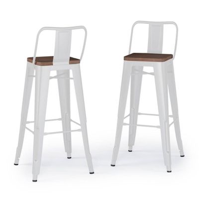 WyndenHall Set of 2 30 Josephine Metal/Wood Counter Height Barstools White: Square Frame, No Hardware, Fixed Height