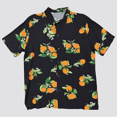 Mens Orange Print hort leeve Button-Down hirt - Black