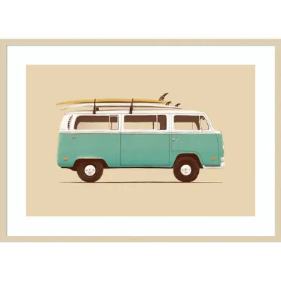 41 x 30 Blue Van by Bodflorent Wood Framed Wall Art Print - Amanti Art: Surfboard, Beach Theme, Giclee Print