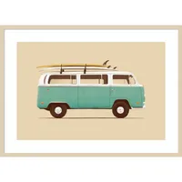 41 x 30 Blue Van by Bodflorent Wood Framed Wall Art Print - Amanti Art: Surfboard, Beach Theme, Giclee Print