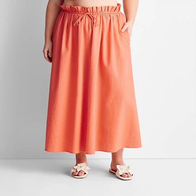 Women Linen Tie-Front Maxi Skirt