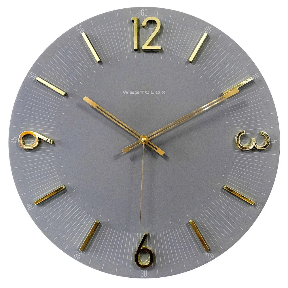 Contemporary Analog 16 Quartz with Raised Gold Numbers Gray Wall Clock - Westclox