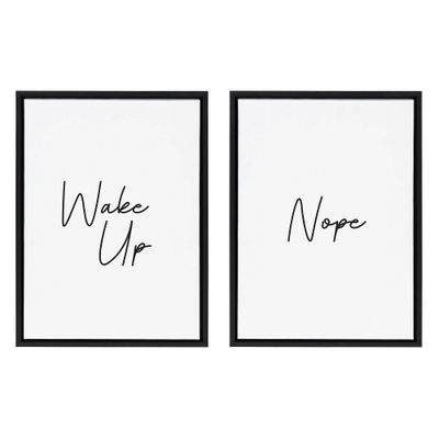 Kate & Laurel All Things Decor (Set of 2) 18x24 Sylvie Wake Up and Nope Framed Canvas Set  : Modern Vertical Wall Art