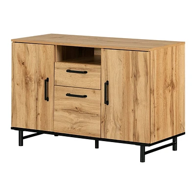 South Shore 29.25 Ezra 2 Door Credenza with Drawers Nordik Oak: Contemporary Home Office Storage