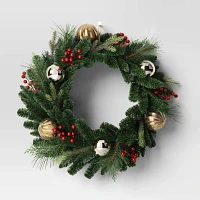 28 Decorated Mixed Greenery Artificial Christmas Wreath Green - Wondershop