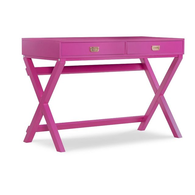 Peggy Transitional Campaign Wood Writing Desk with Drawers Pink - Linon