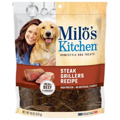 Milos Kitchen Steak Grillers Beef Recipe with Angus Steak Chewy Dog Treats - 18oz