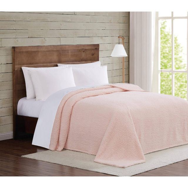 King Marshmallow Faux Shearling Bed Blanket Blush - Brooklyn Loom