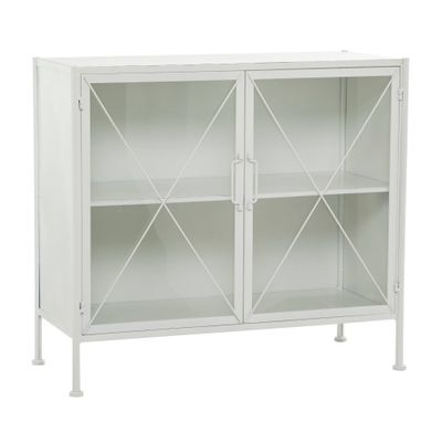 Modern Farmhouse Metal Cabinet White - Olivia & May: Chic Storage, No Assembly Required